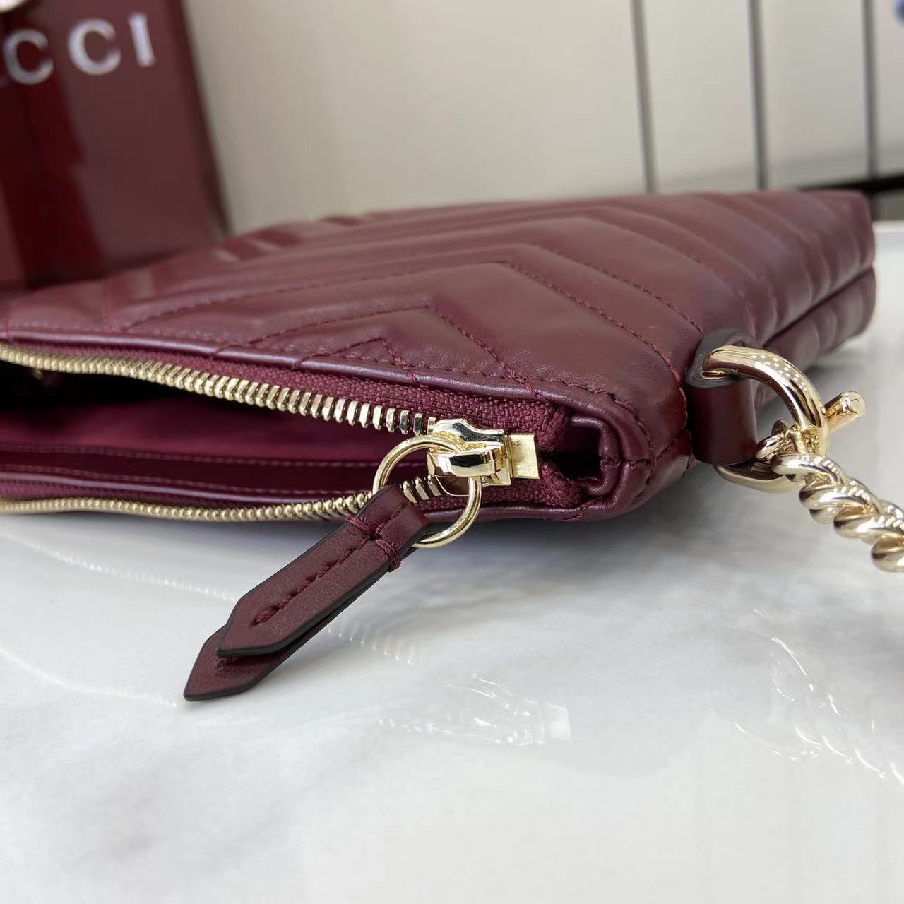 Gucci 25 Marmont Pochette With Chain Rosso Ancora Red Cowhide 294894