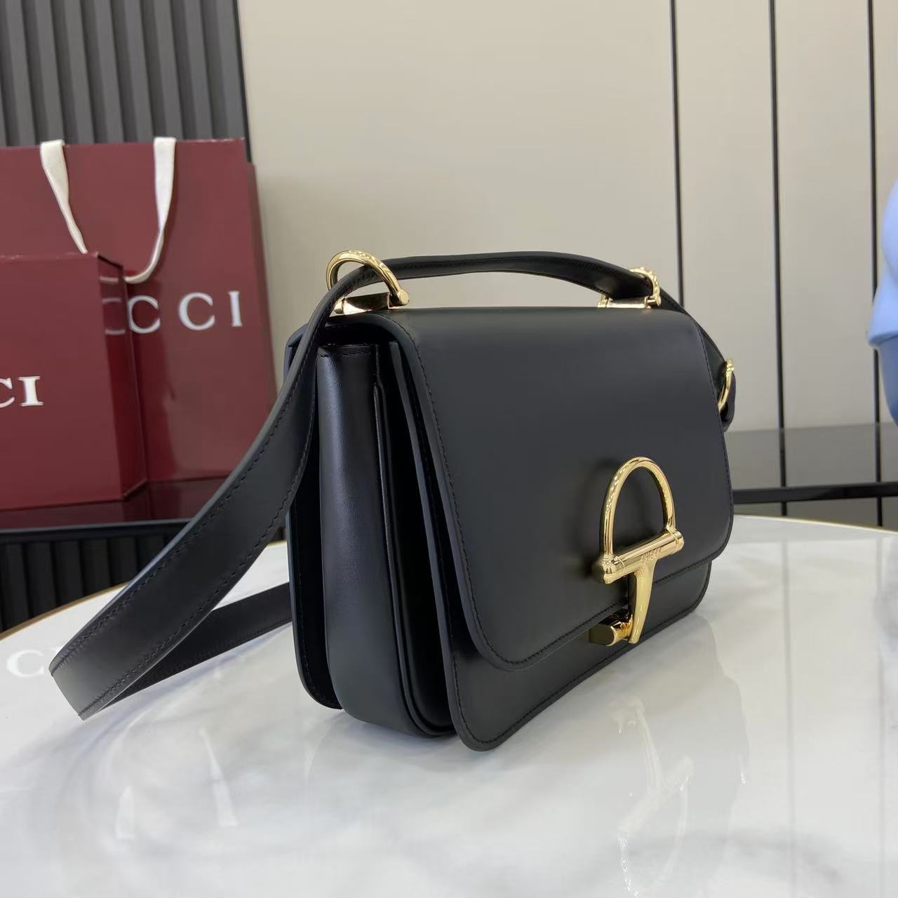 Gucci 25 Siena Bag Black Gold Leather 292363