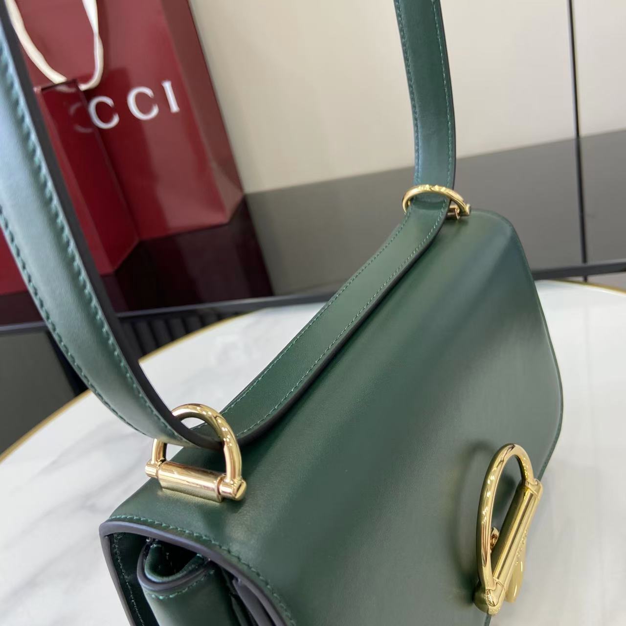 Gucci 25 Siena Bag Green Gold Leather 292365