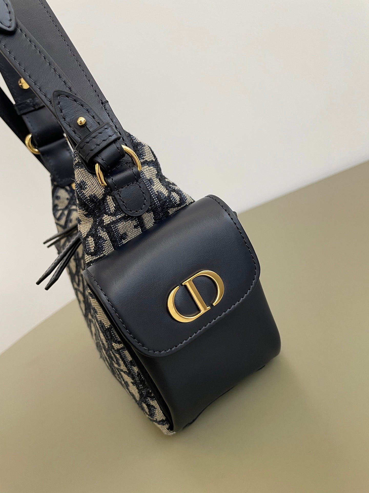 CD Medium Dream Bag 18 Blue Oblique Jacquard and Calfskin