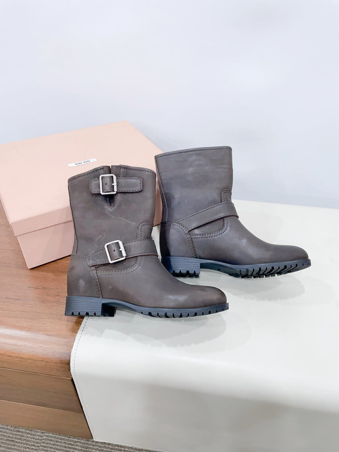 Miu Short Boots Dark Moccha Calfskin