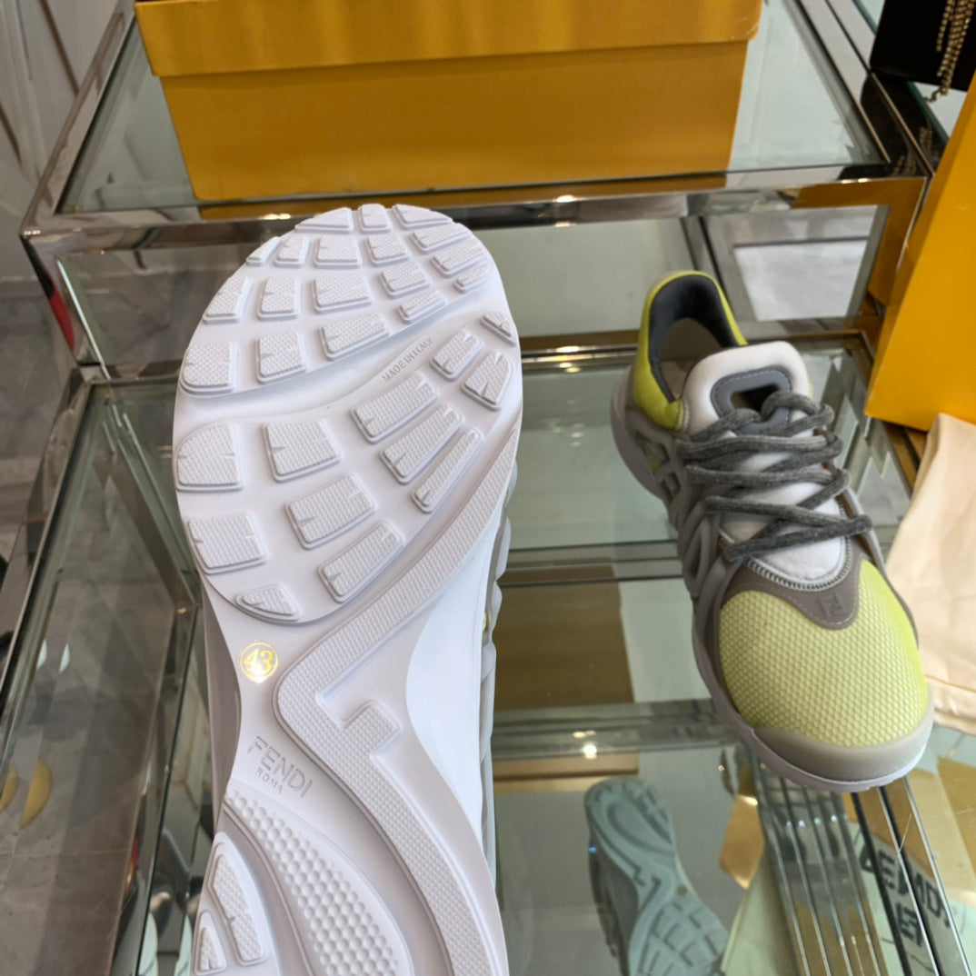 FENDI TAG SNEAKER IN NEON YELLOW MIX GREY MESH AND RUBBER