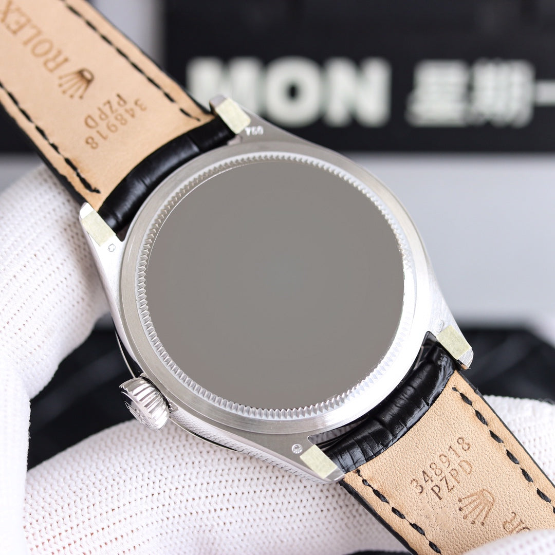 Rolex Cellini 39mm Silver Black Leather