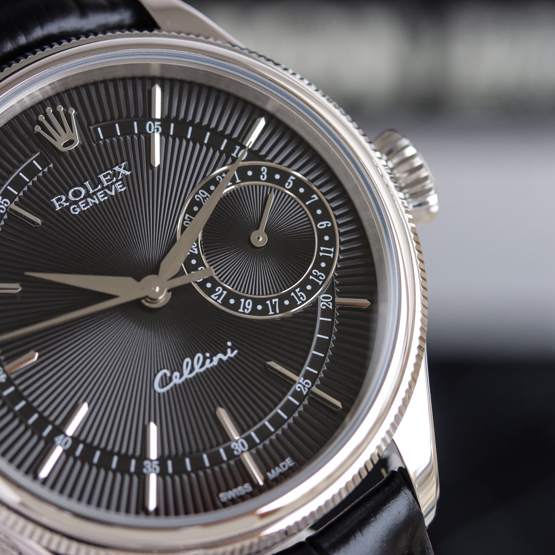 Rolex Cellini 39mm Silver Black Leather