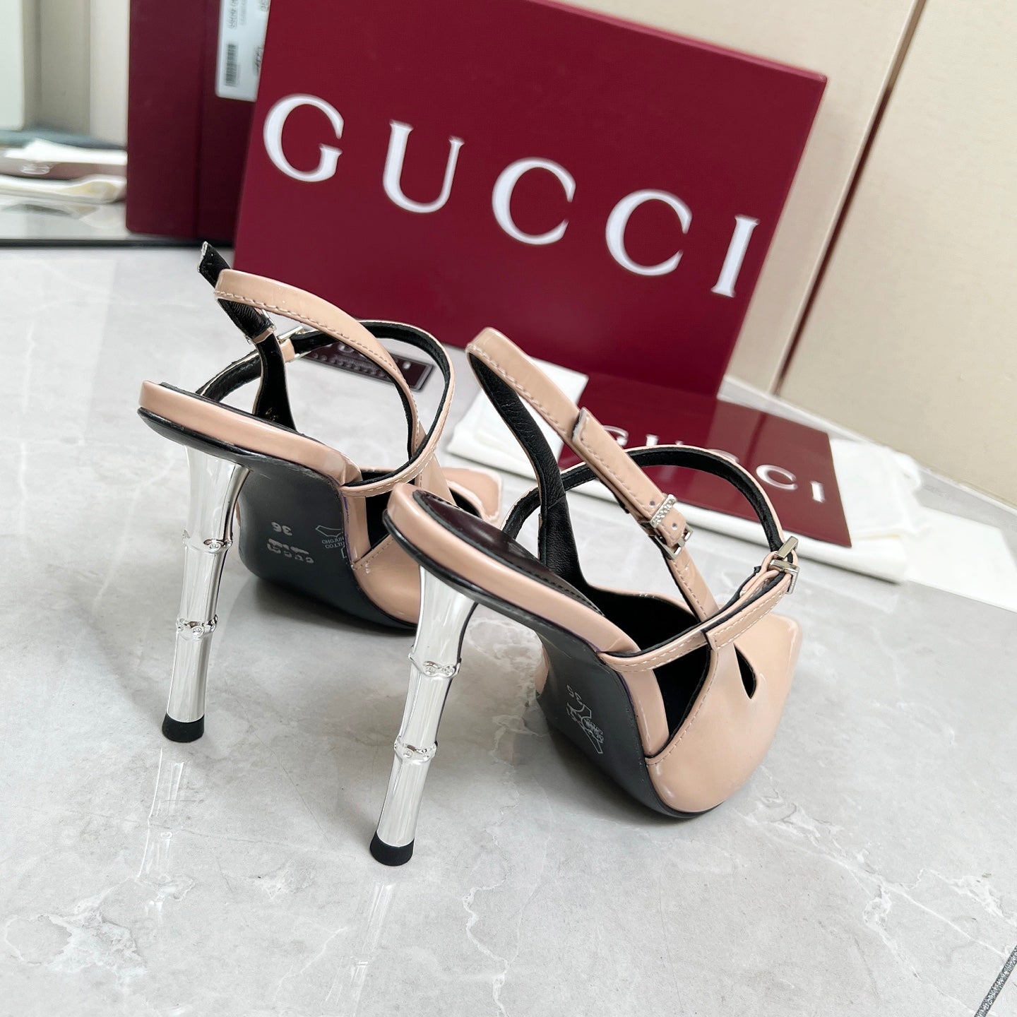 GC 25 Heeled 95mm Slingback Pump Nude Patent Leather 293866