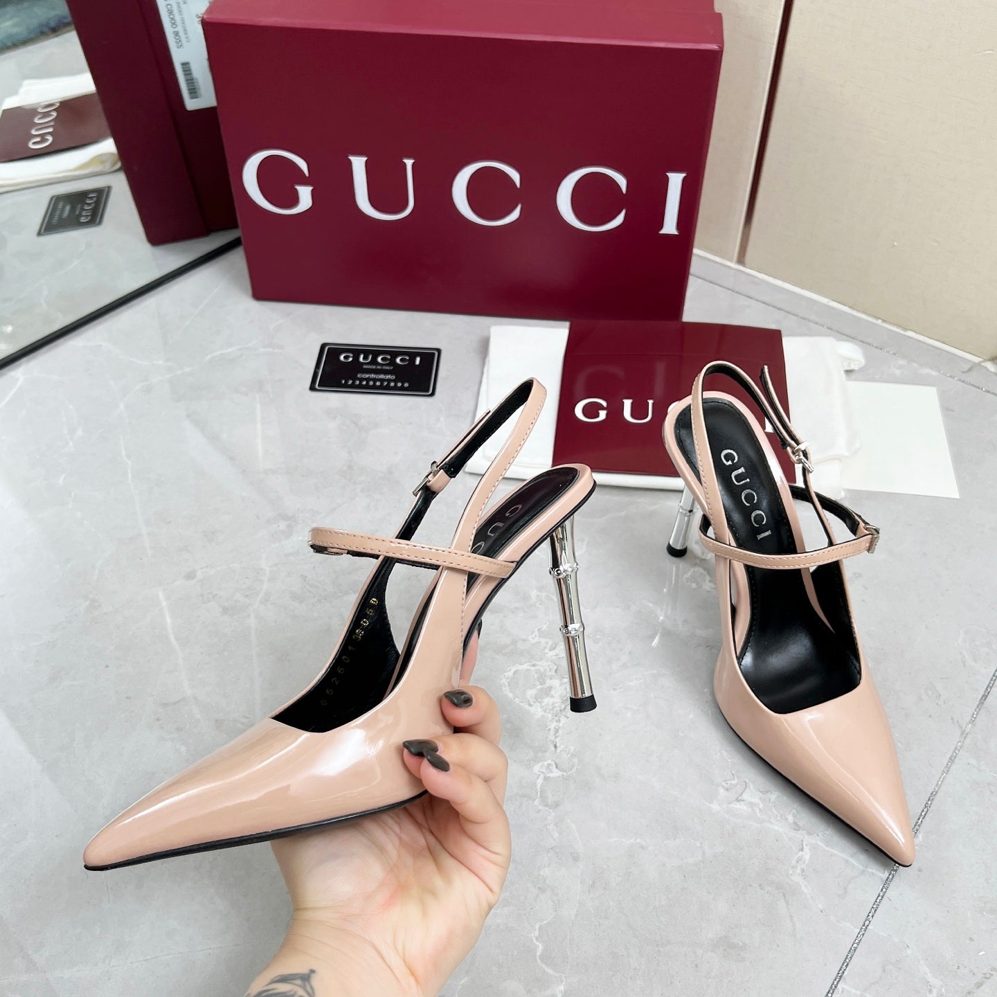 GC 25 Heeled 95mm Slingback Pump Nude Patent Leather 293866