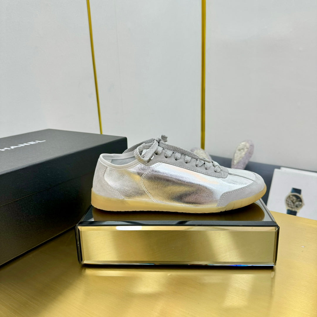 CC SNEAKER IN SILVER GRAY CALFSKIN AND SUEDE