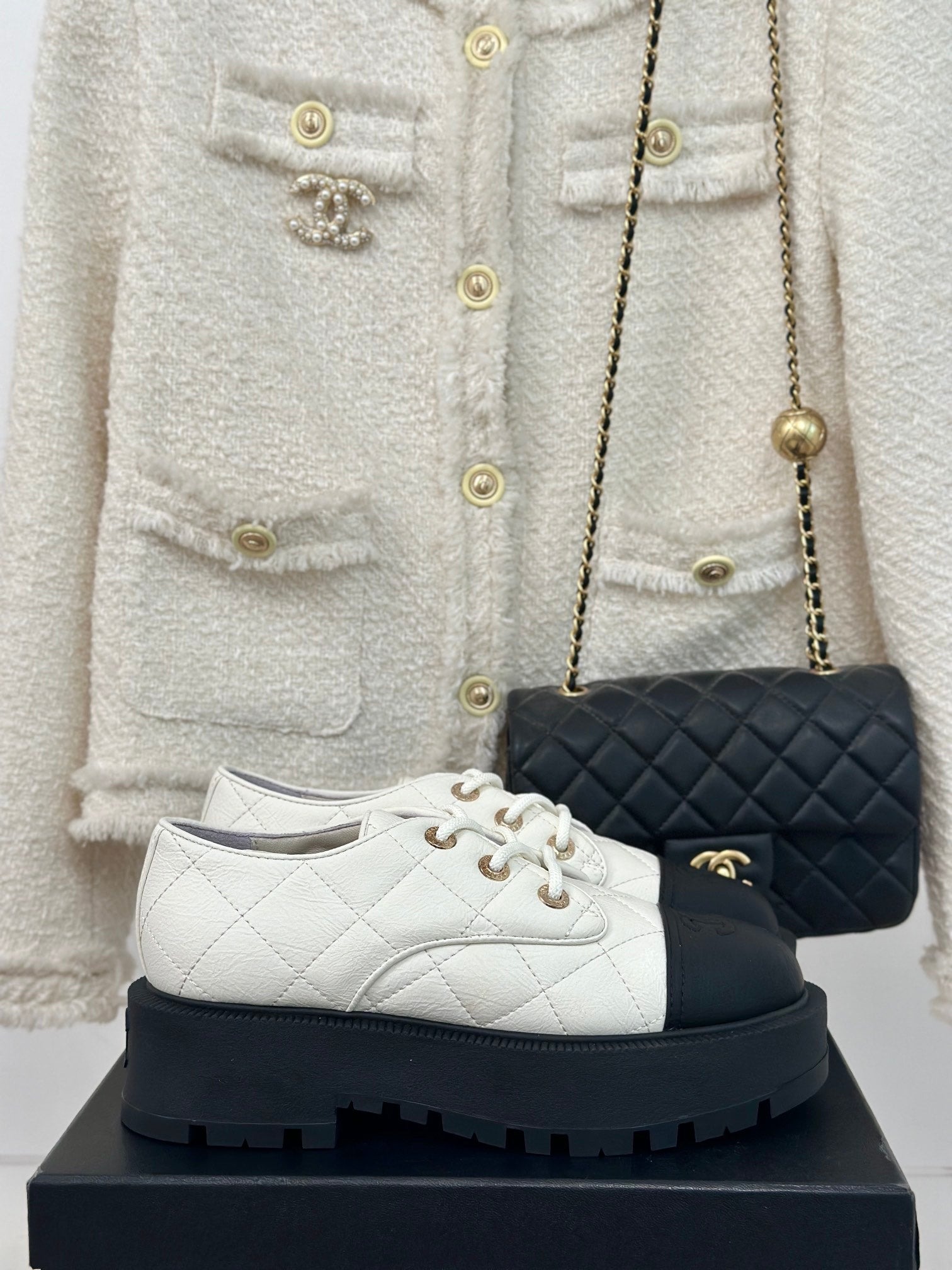 CC Classic Sneaker 50mm White Quilted Wrinkled Calfskin