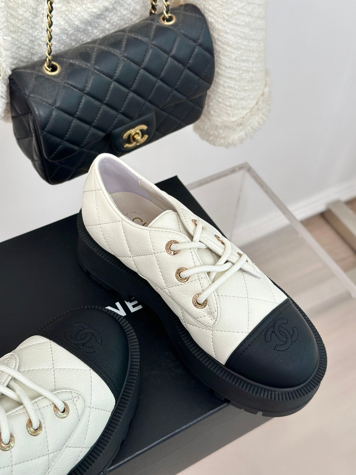 CC Classic Sneaker 50mm White Quilted Wrinkled Calfskin