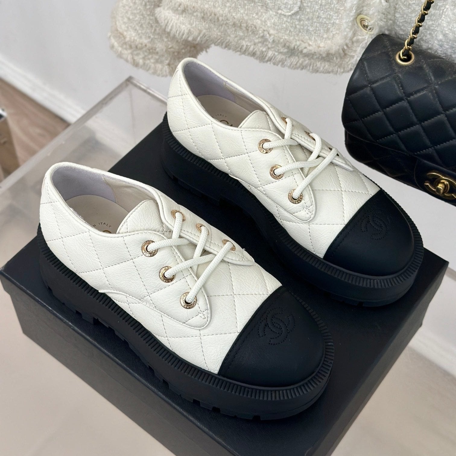 CC Classic Sneaker 50mm White Quilted Wrinkled Calfskin