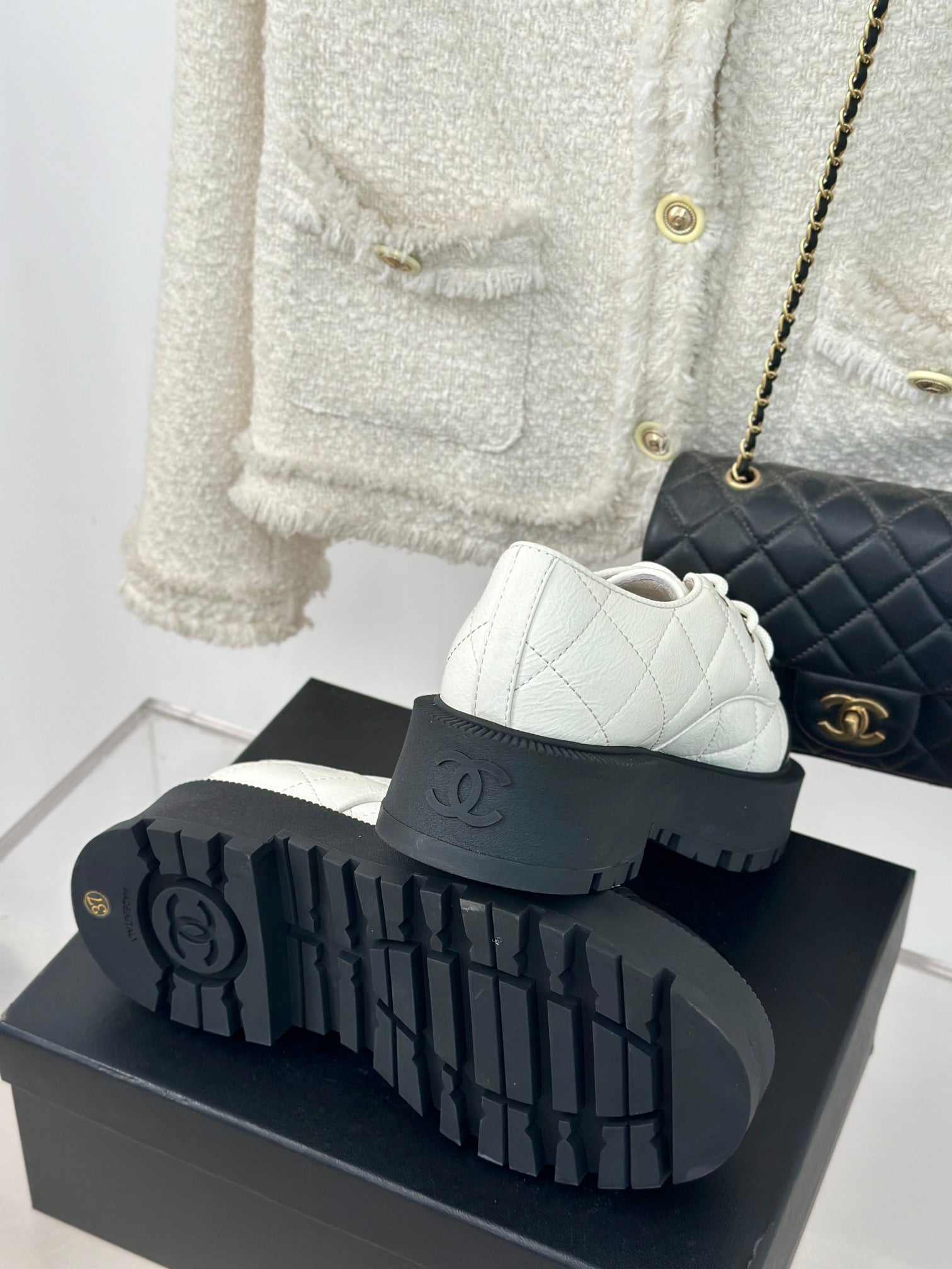 CC Classic Sneaker 50mm White Quilted Wrinkled Calfskin