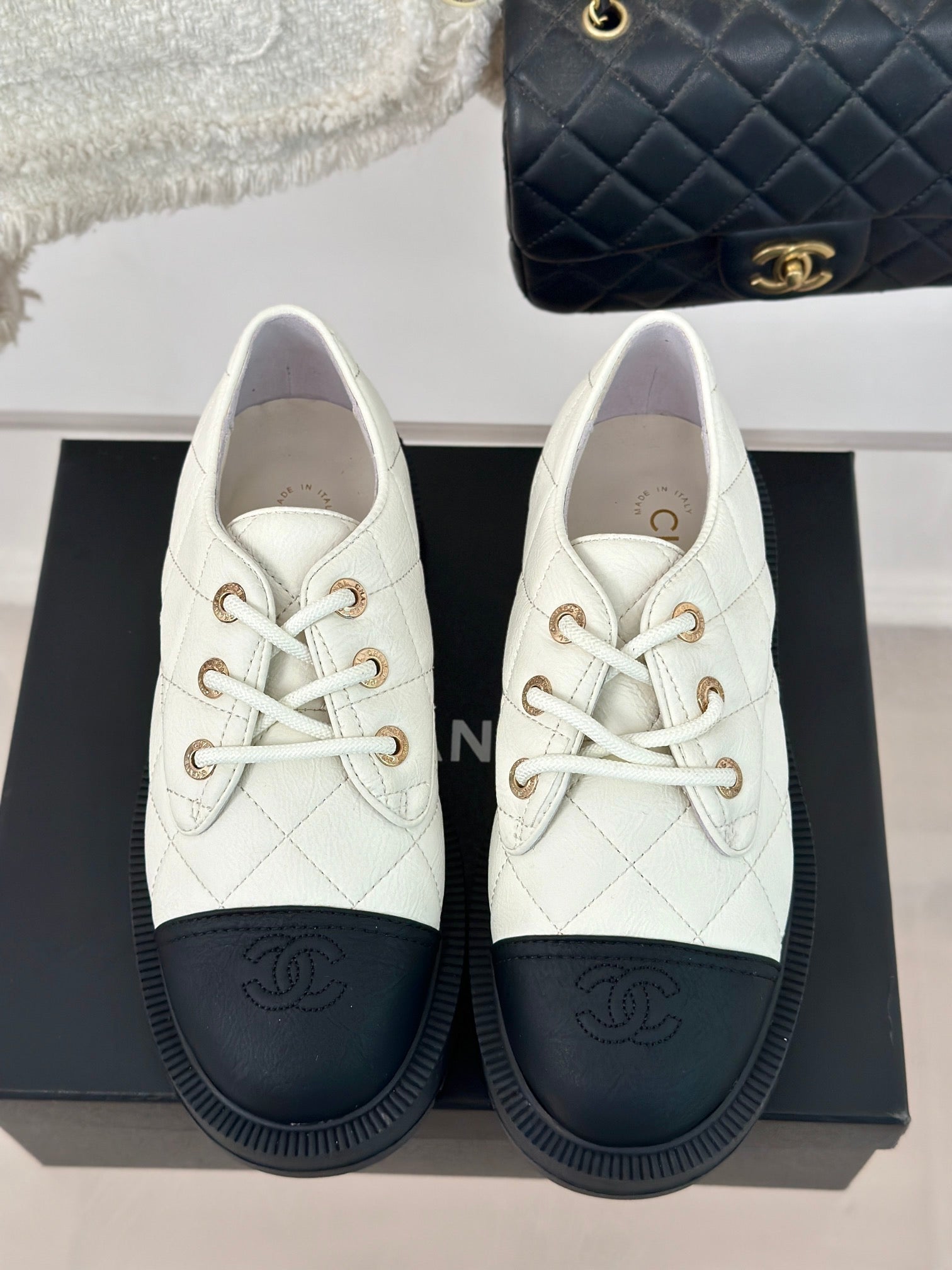 CC Classic Sneaker 50mm White Quilted Wrinkled Calfskin