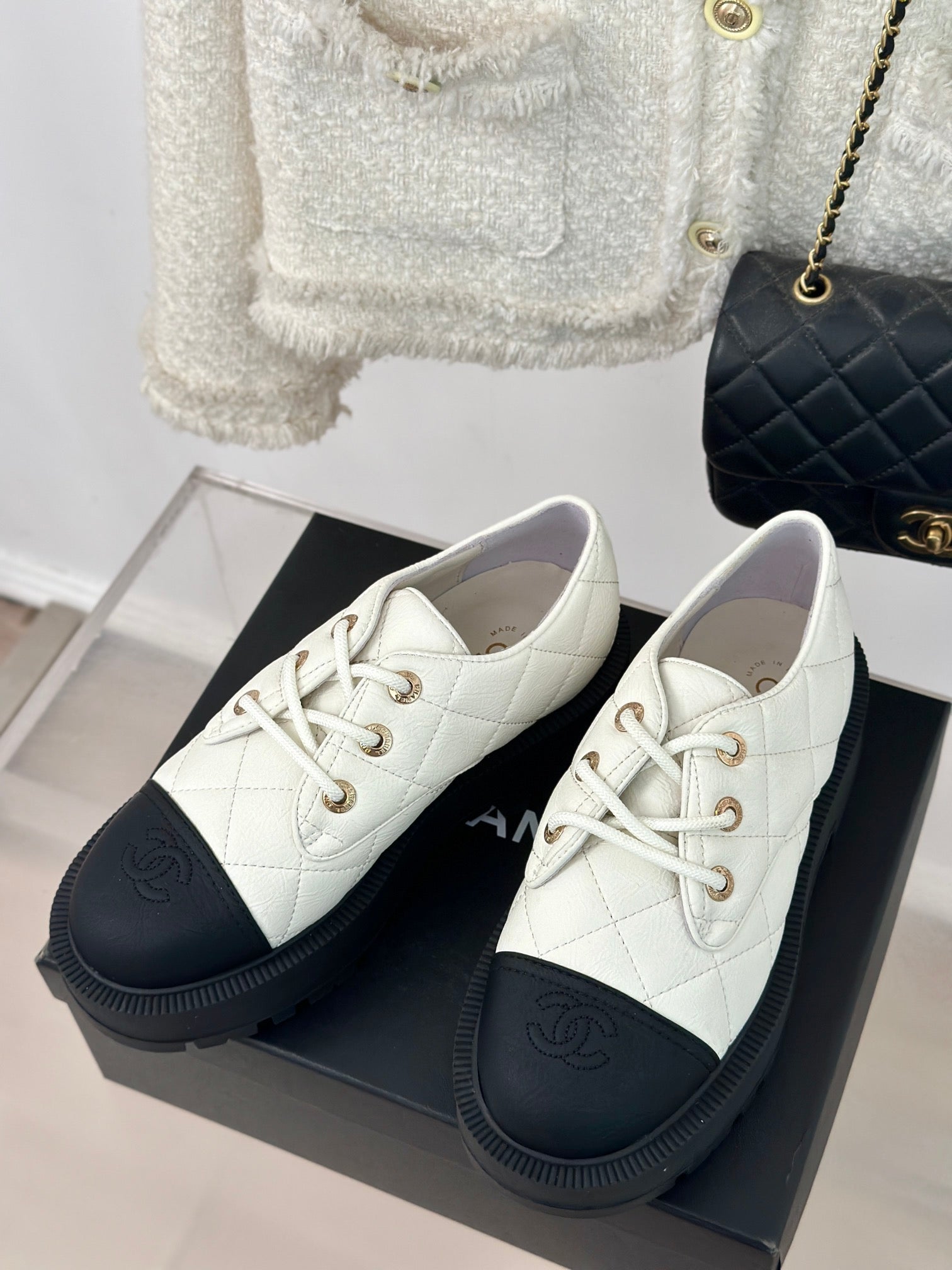 CC Classic Sneaker 50mm White Quilted Wrinkled Calfskin