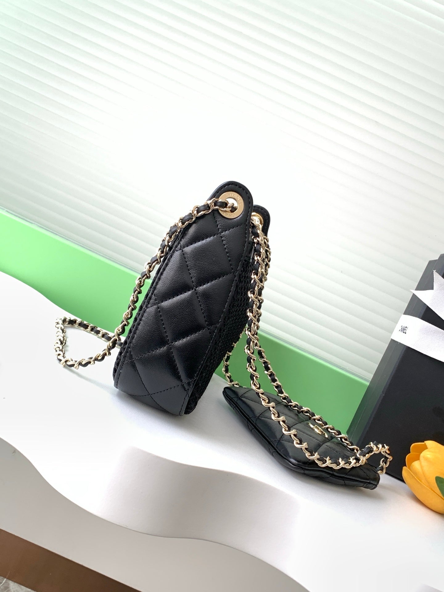 CC 25S Rectangle Black Cluth Bag With Chain