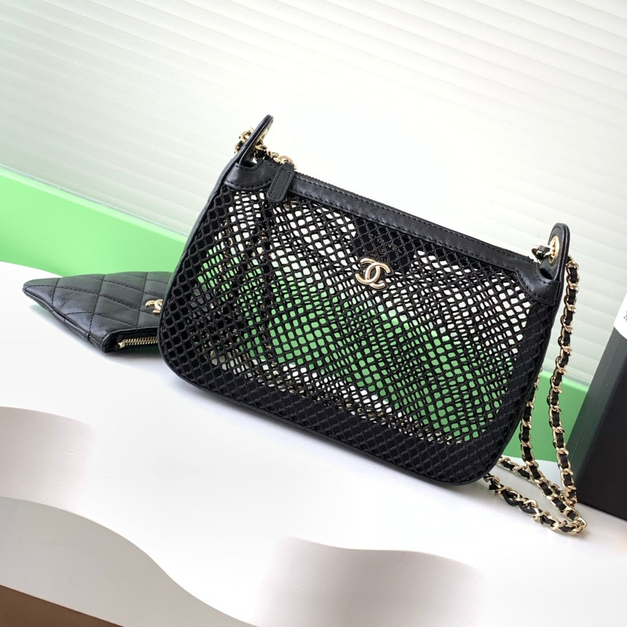 CC 25S Rectangle Black Cluth Bag With Chain