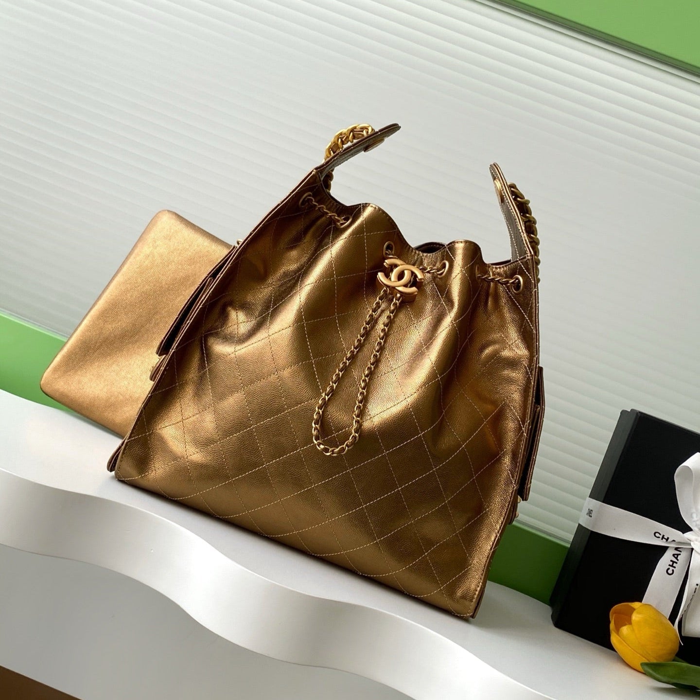 CC 25C Hobo Bags 40cm Bronze Metalic Grained Calfskin
