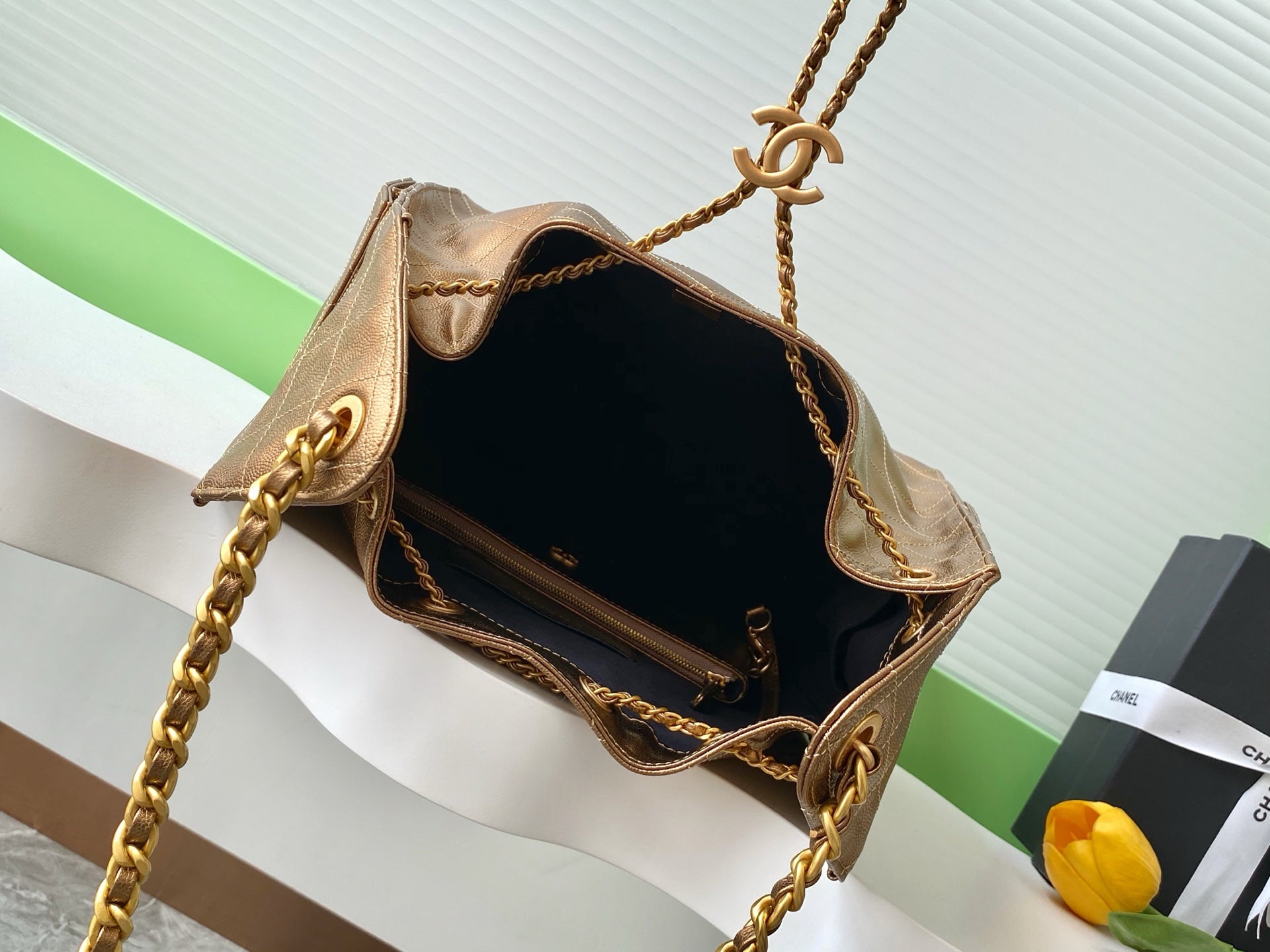 CC 25C Hobo Bags 40cm Bronze Metalic Grained Calfskin
