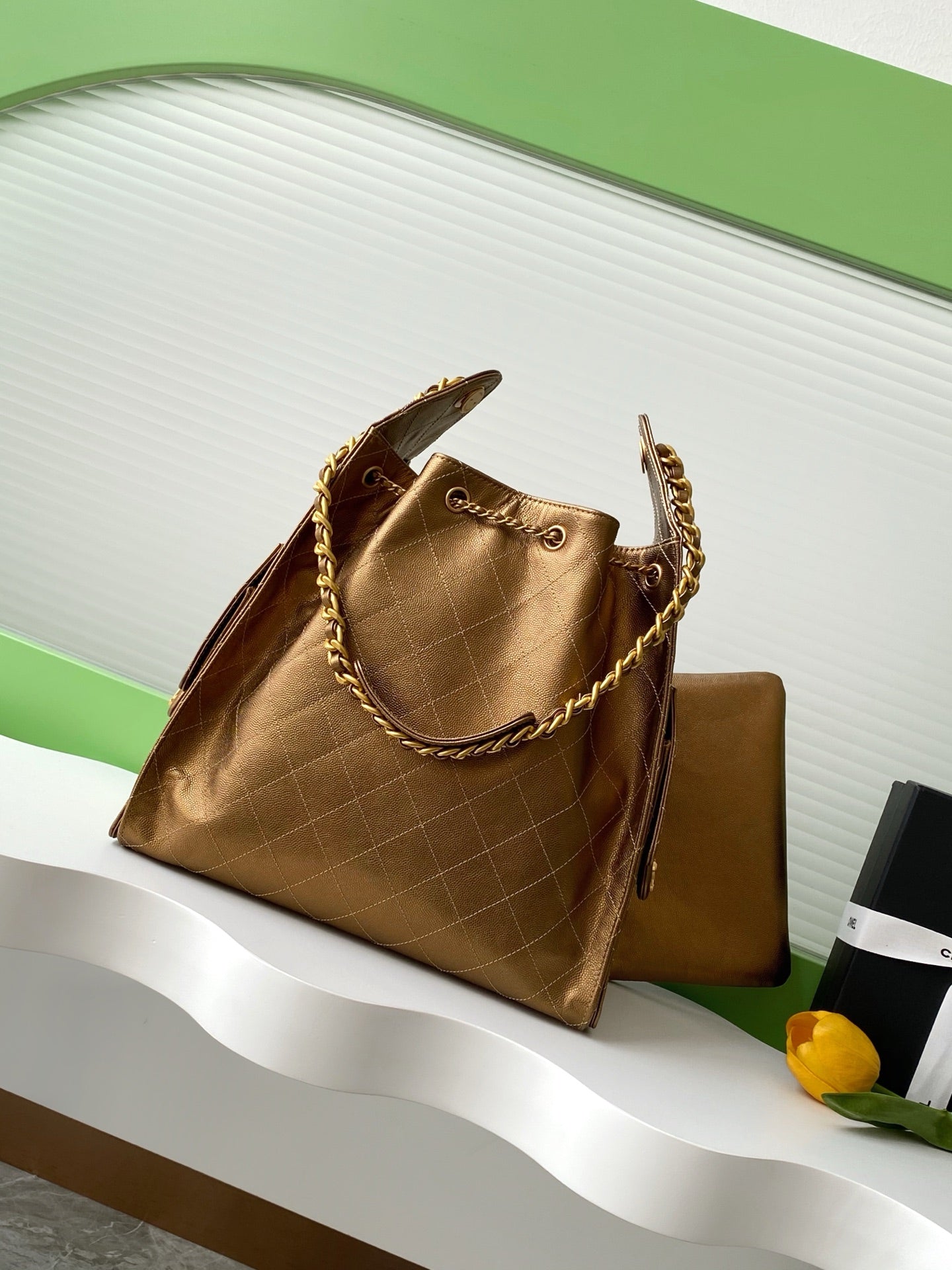 CC 25C Hobo Bags 40cm Bronze Metalic Grained Calfskin