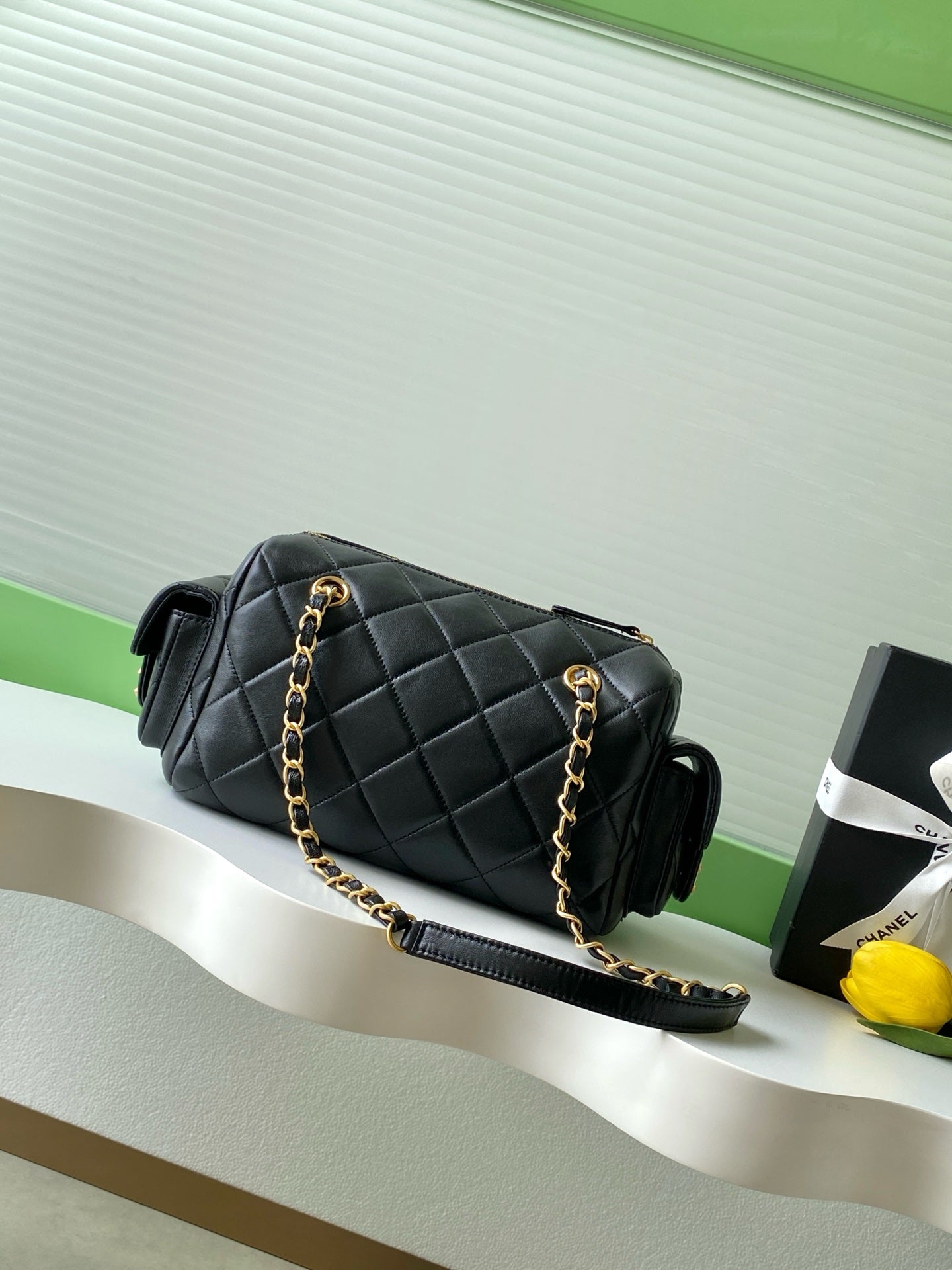 Chanel 25K Bowling Bag Black Gold Sheepskin 294981
