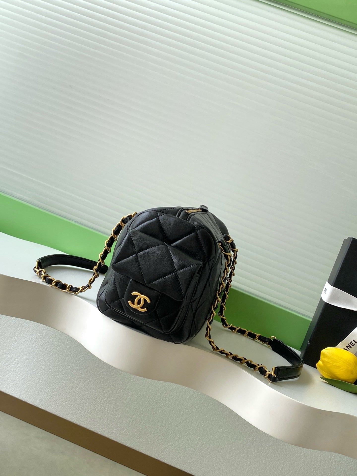 Chanel 25K Bowling Bag Black Gold Sheepskin 294981