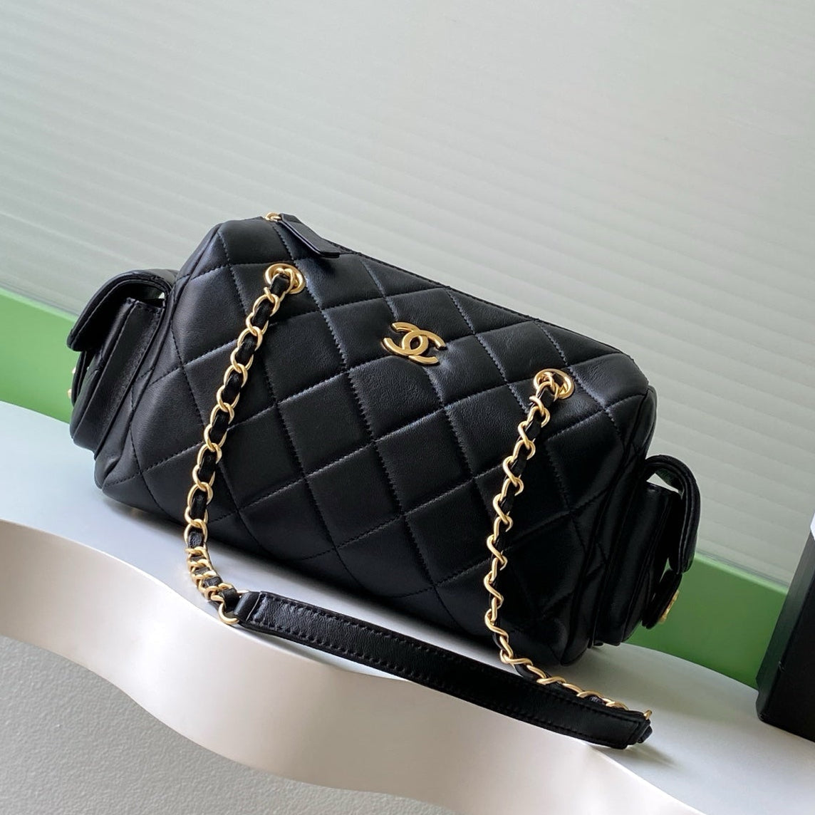 Chanel 25K Bowling Bag Black Gold Sheepskin 294981