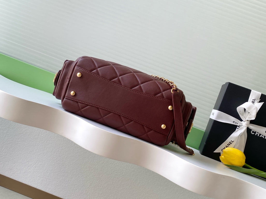 Chanel 25K Bowling Bag Burgundy Gold Sheepskin 294980