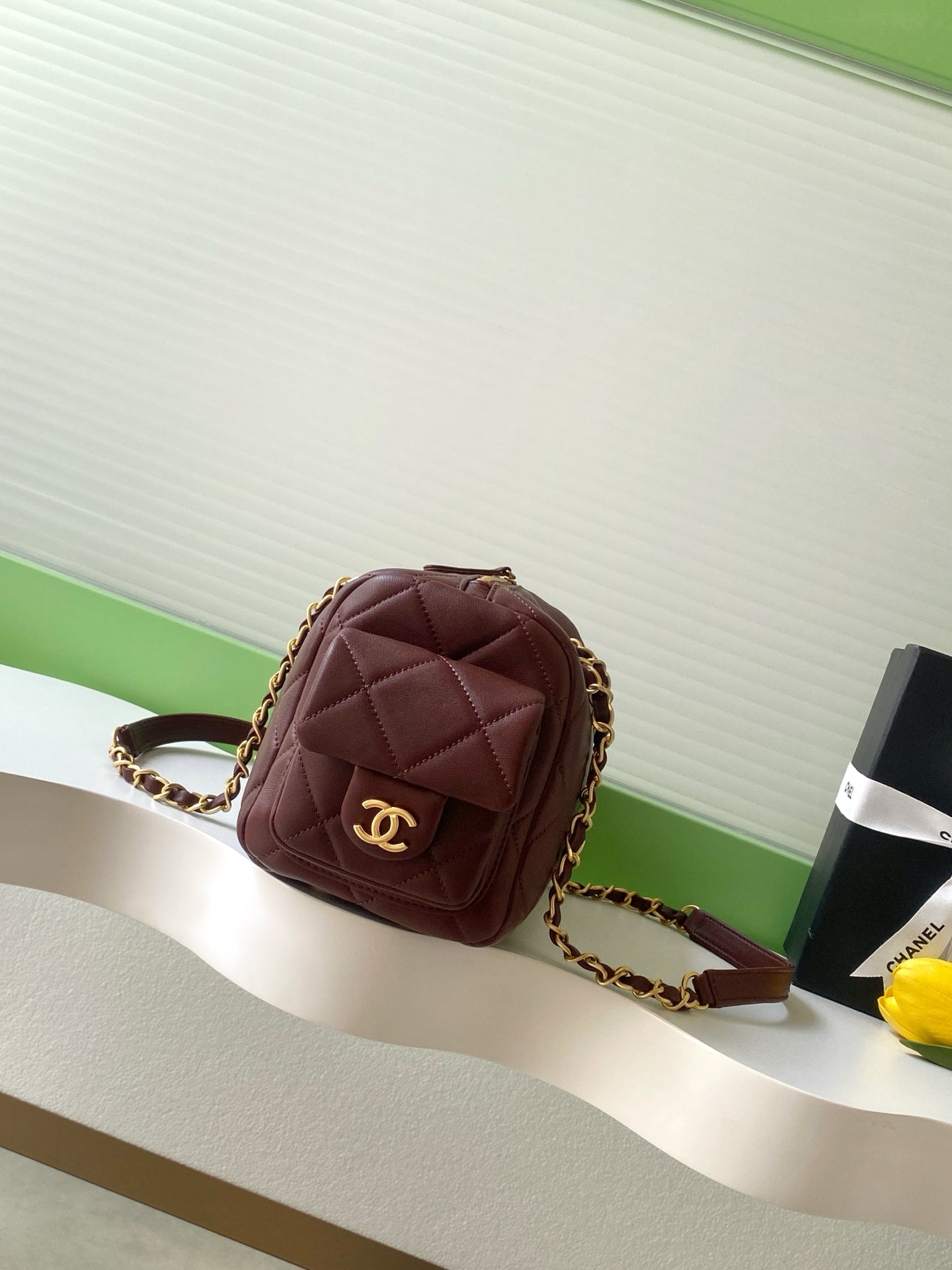 Chanel 25K Bowling Bag Burgundy Gold Sheepskin 294980