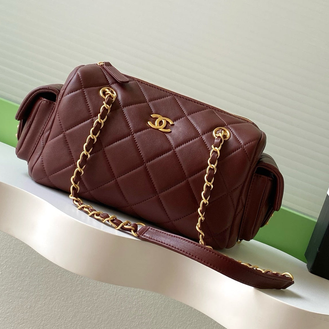Chanel 25K Bowling Bag Burgundy Gold Sheepskin 294980