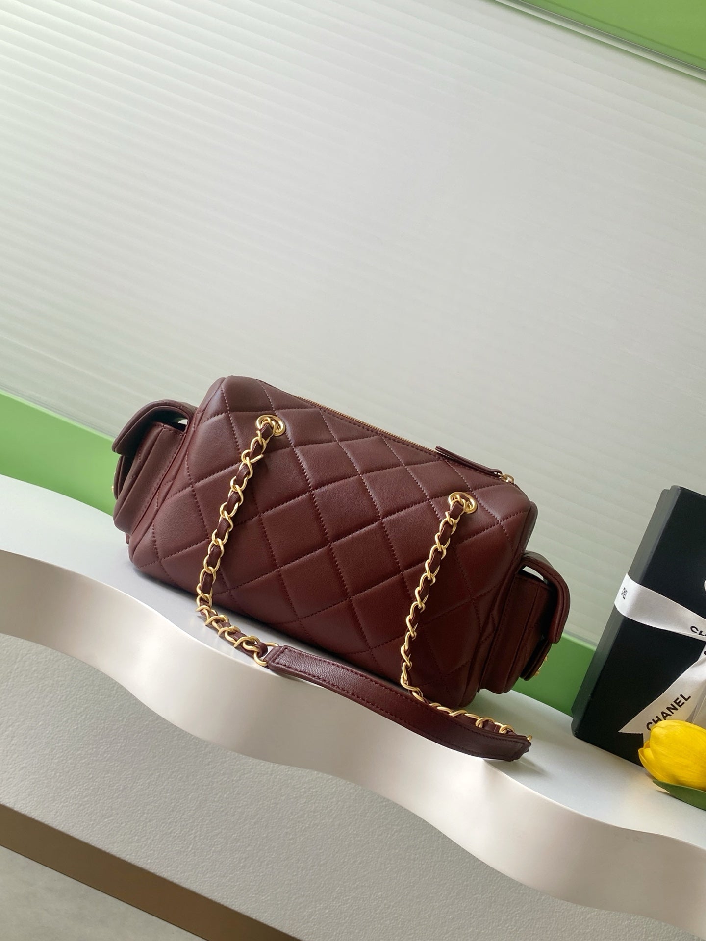 Chanel 25K Bowling Bag Burgundy Gold Sheepskin 294980