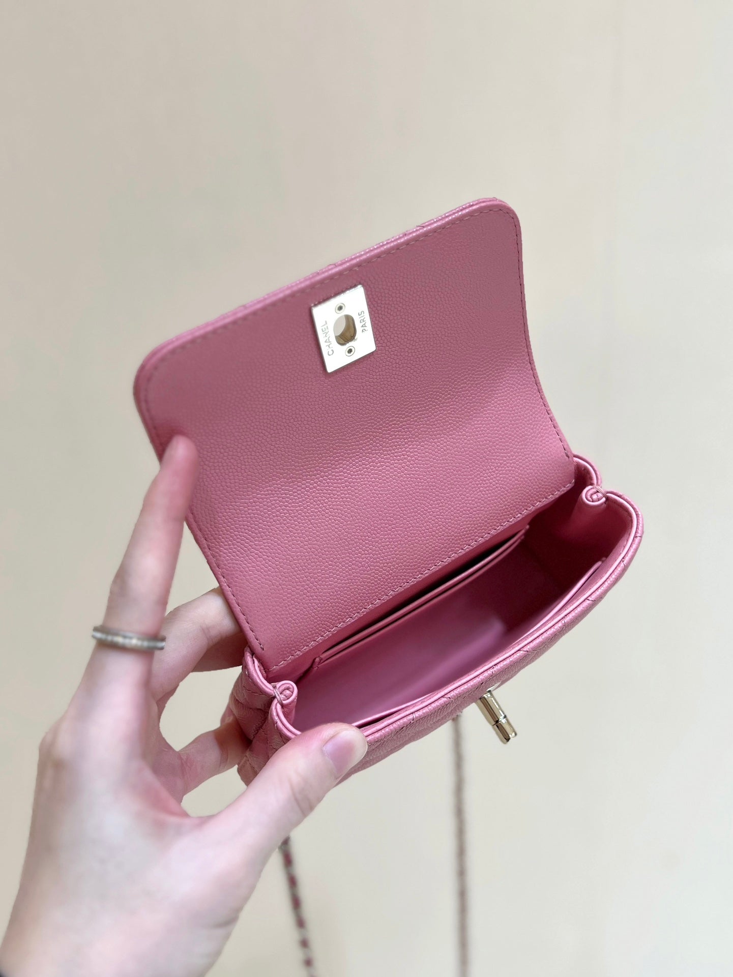 CC Super Mini Handle Bag 14.5 Pink Leather Gold Hardware