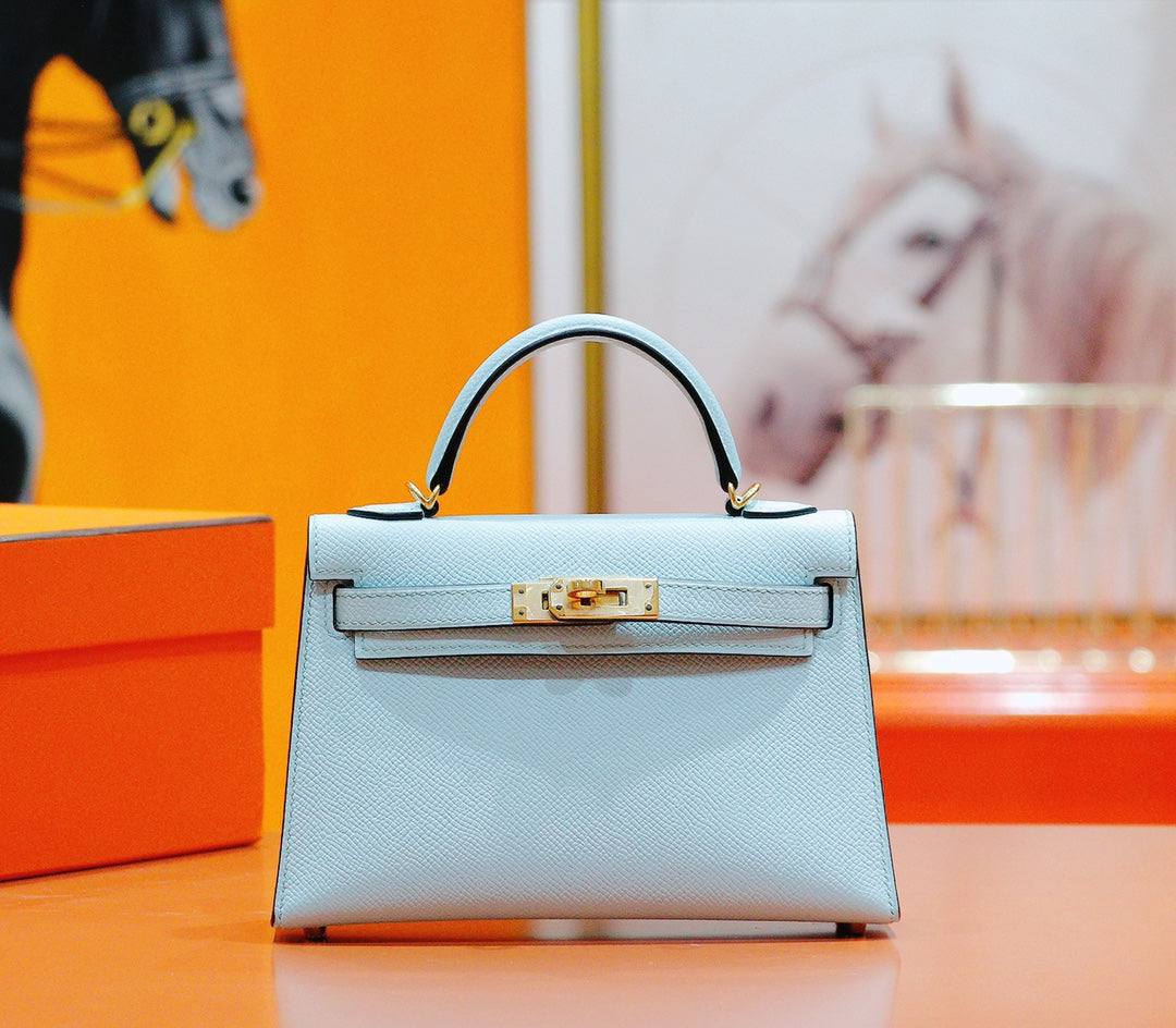HM Mini Kelly 19cm Cloud Blue Epsom Gold Hardware