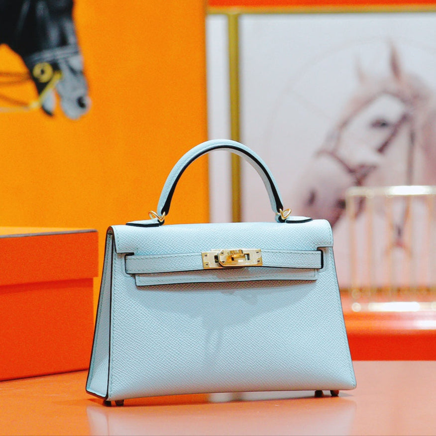 HM Mini Kelly 19cm Cloud Blue Epsom Gold Hardware