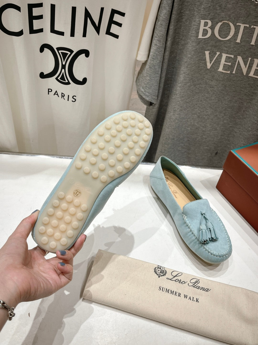 dot sole walk mocassin cloud blue suede