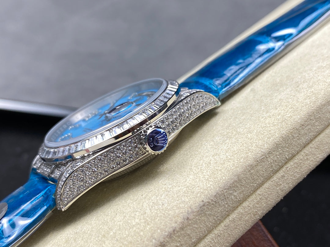 ROLEX Day-Date 36mm Diamond Blue Leather