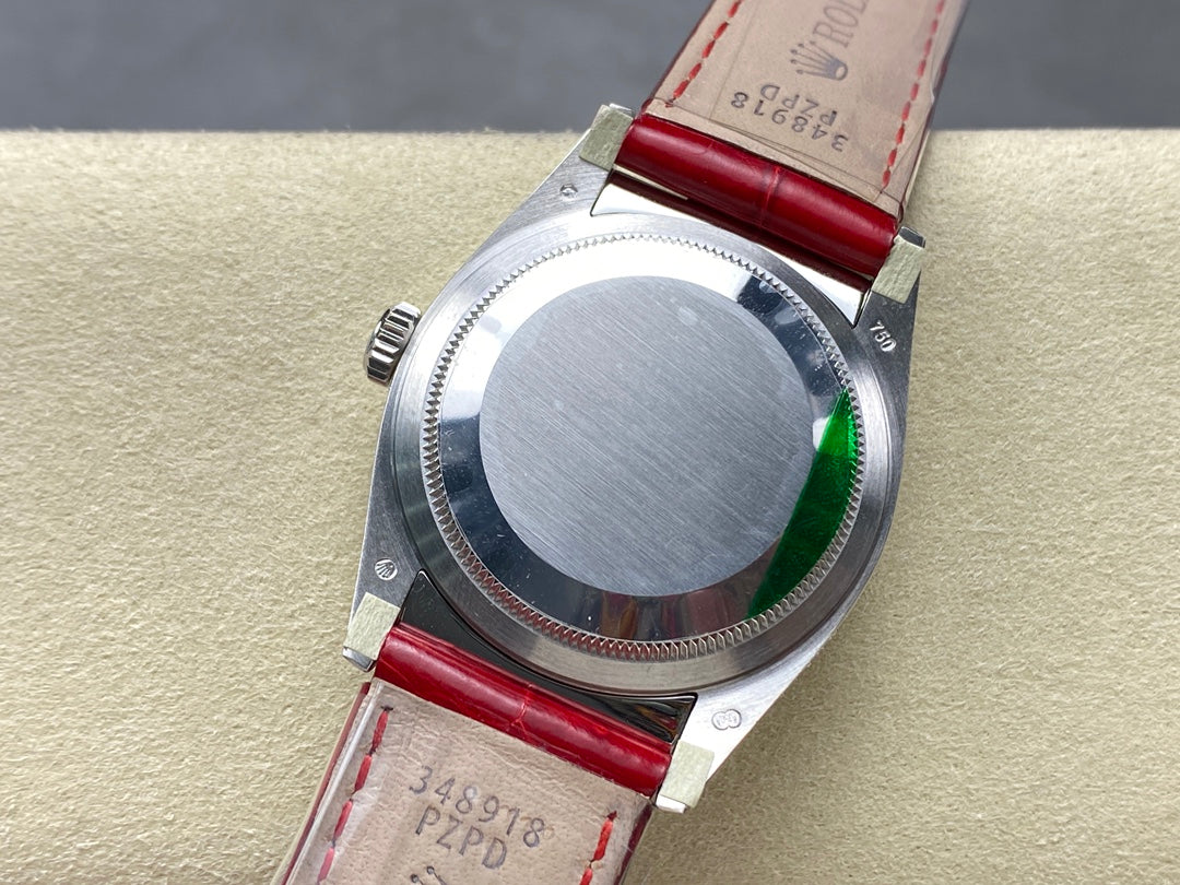 ROLEX Day-Date 36mm Diamond Red Leather Pink Dial