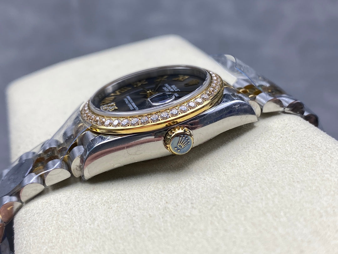 Datejust 31mm Yellow Gold Steel Diamond Bezel Dark Grey Dial