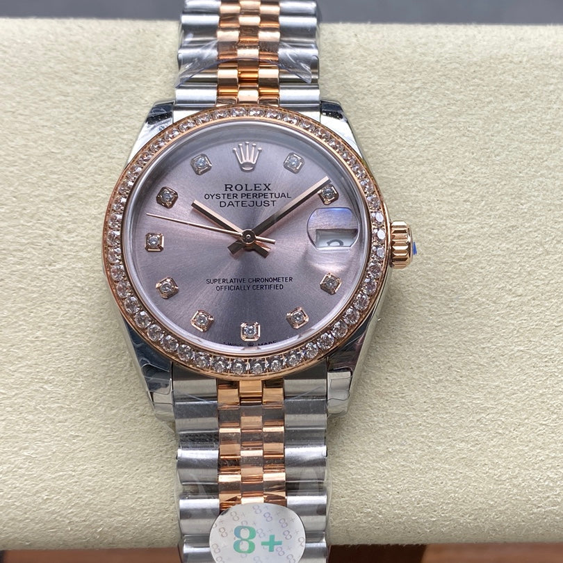 Datejust 31mm Pink Gold Steel Diamond Bezel Light Purple Dial