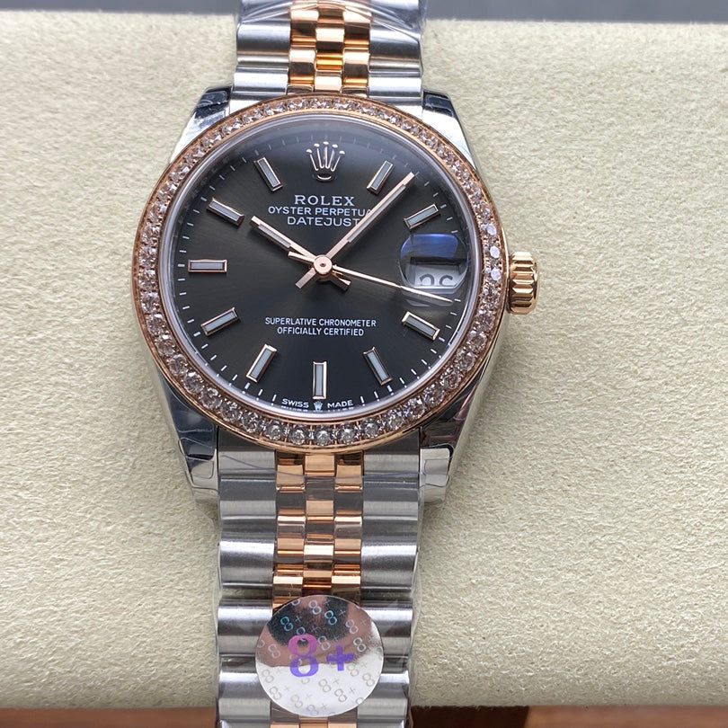 Datejust 31mm Pink Gold Steel Diamond Bezel Dark Grey Dial
