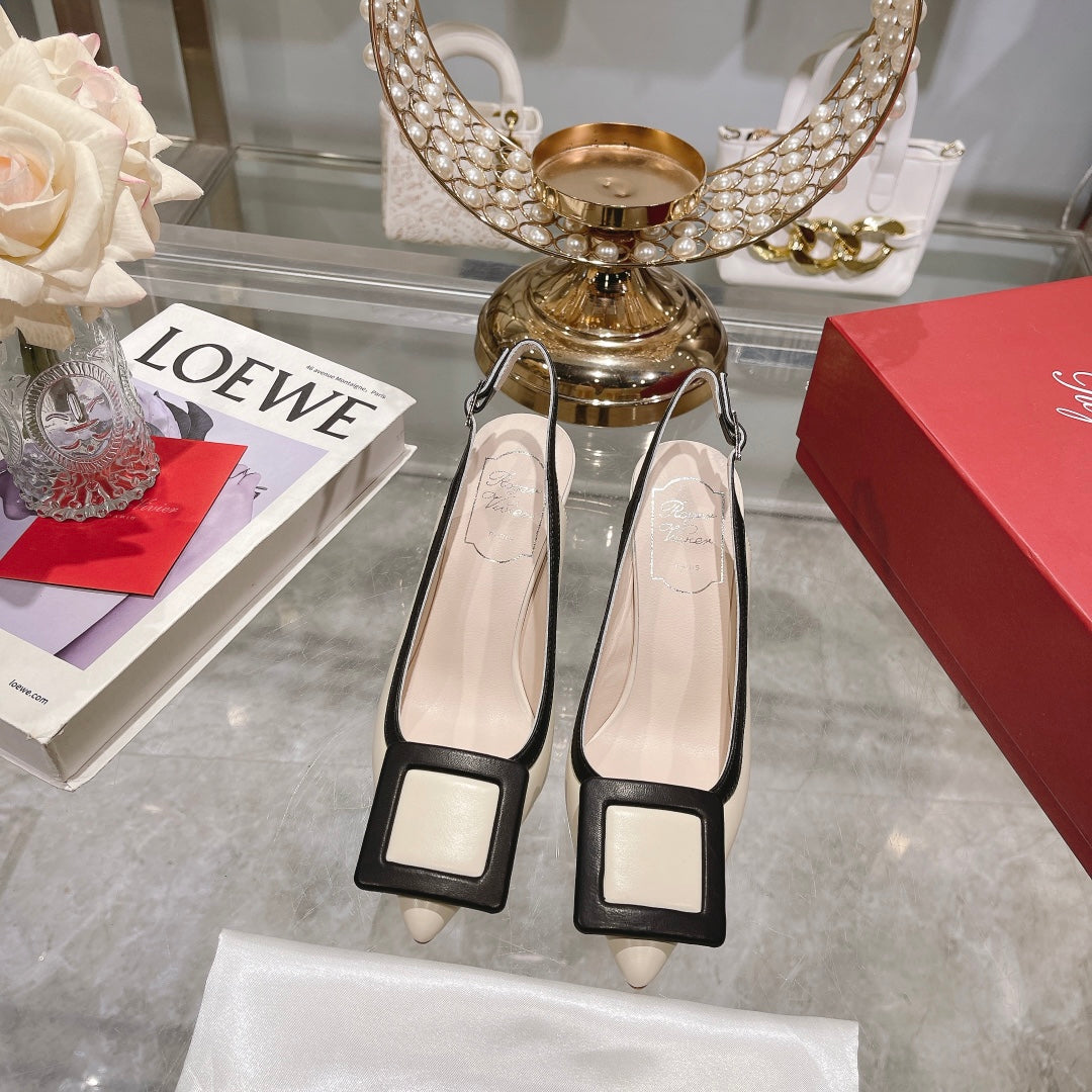 Belle Viv Metal Buckle Slingback Pumps 85 White Black Patent Leather