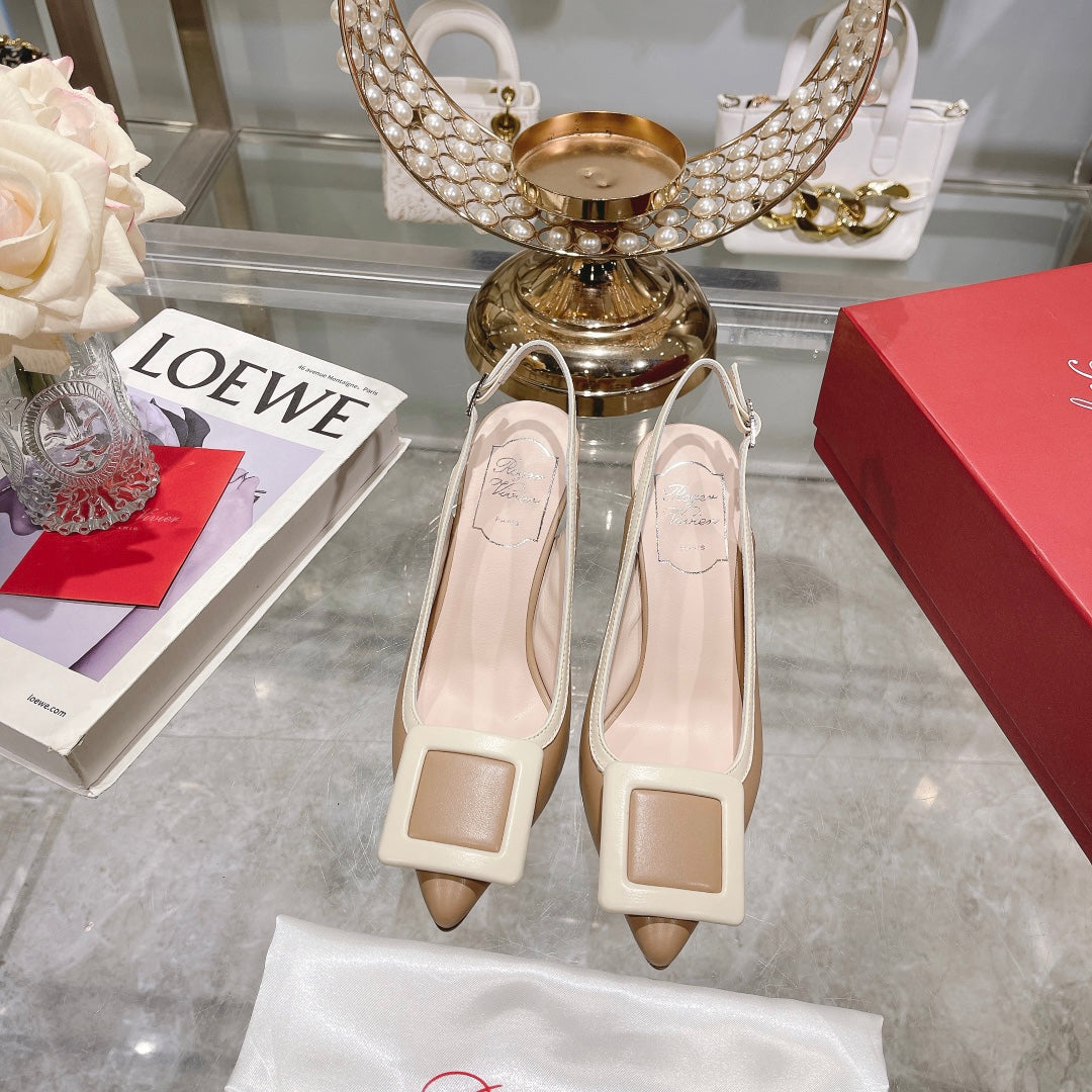 Belle Viv Metal Buckle Slingback Pumps 85 Camel Patent Leather