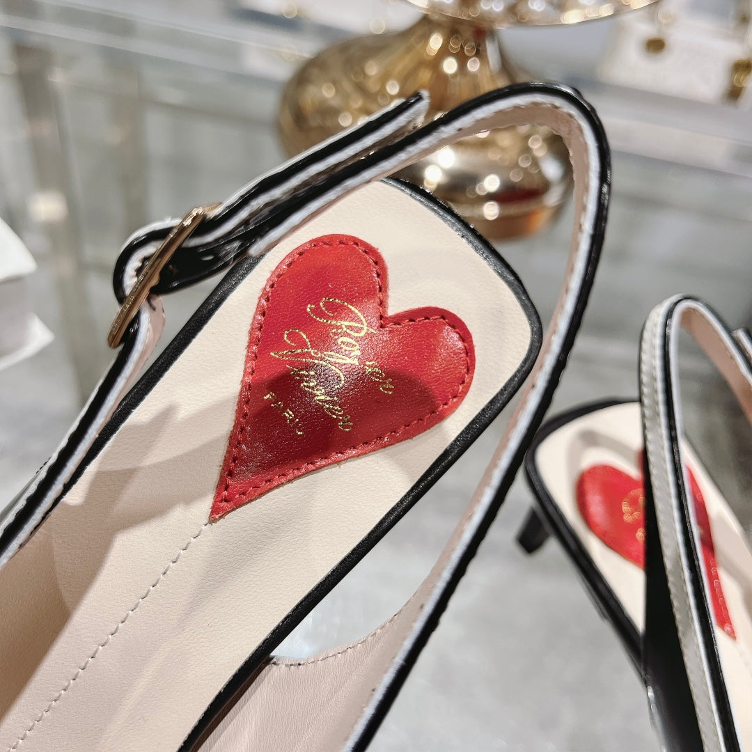 Belle Viv Metal Buckle Slingback Pumps 65 Black White Patent Leather