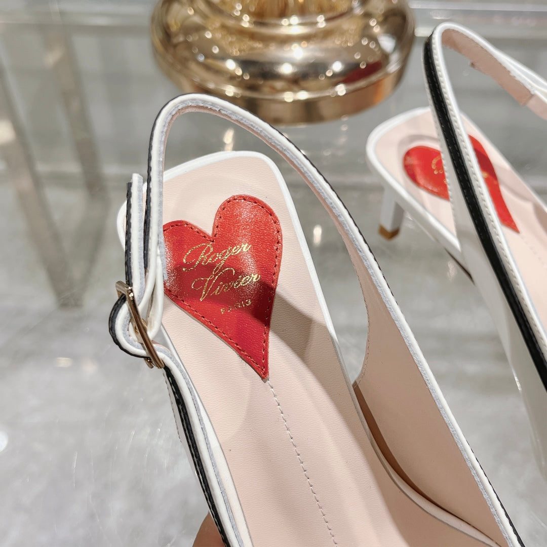 Belle Viv Metal Buckle Slingback Pumps 65 White Black Patent Leather