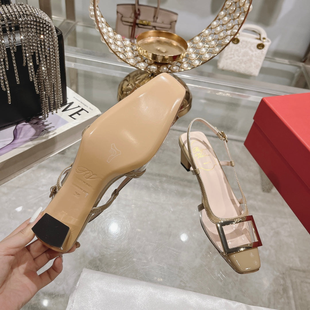 Belle Viv Metal Buckle Slingback Pumps 45 Transparent Camel Patent Leather