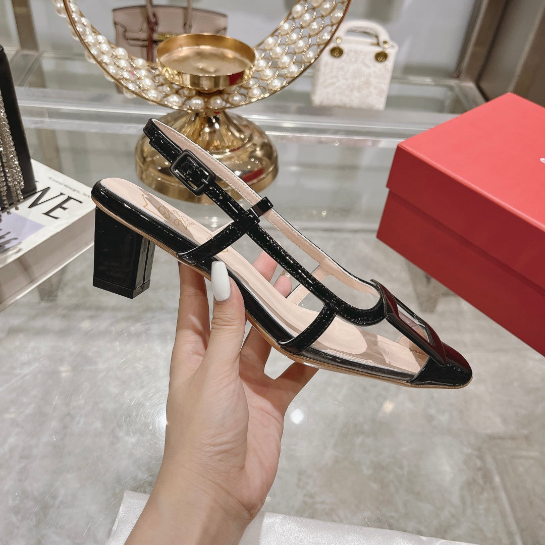 Belle Viv Metal Buckle Slingback Pumps 45 Transparent Black Patent Leather