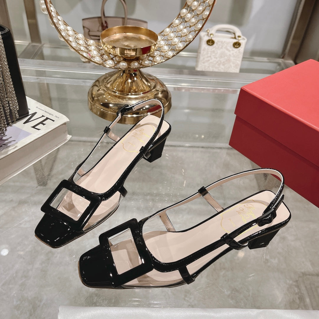 Belle Viv Metal Buckle Slingback Pumps 45 Transparent Black Patent Leather