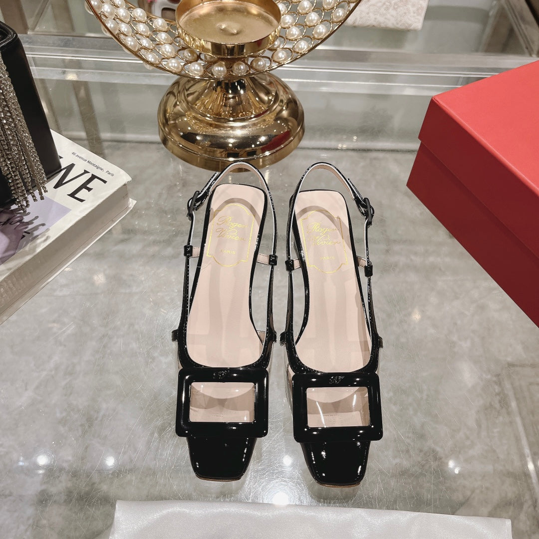 Belle Viv Metal Buckle Slingback Pumps 45 Transparent Black Patent Leather