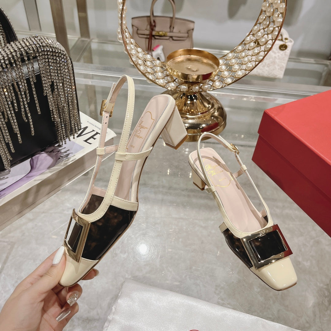 Belle Viv Metal Buckle Slingback Pumps 45 Transparent White Patent Leather