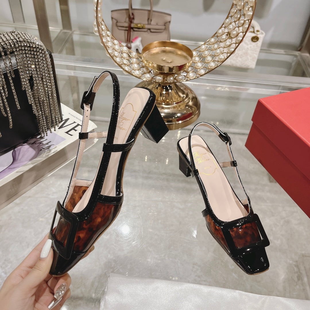 Belle Viv Metal Buckle Slingback Pumps 45 Black Patent Leather