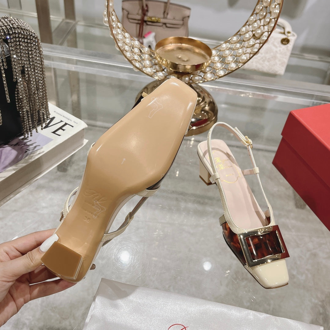 Belle Viv Metal Buckle Slingback Pumps 45 White Patent Leather