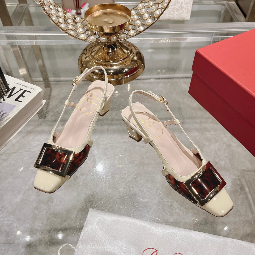 Belle Viv Metal Buckle Slingback Pumps 45 White Patent Leather